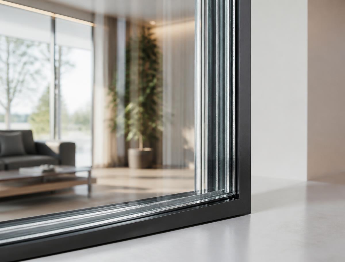 Detailopname van modern drievoudig isolatieglas in een woning